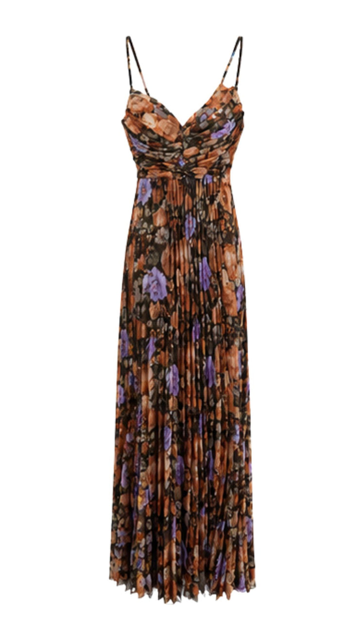 Autumn Bloom Pleated Maxi Dress