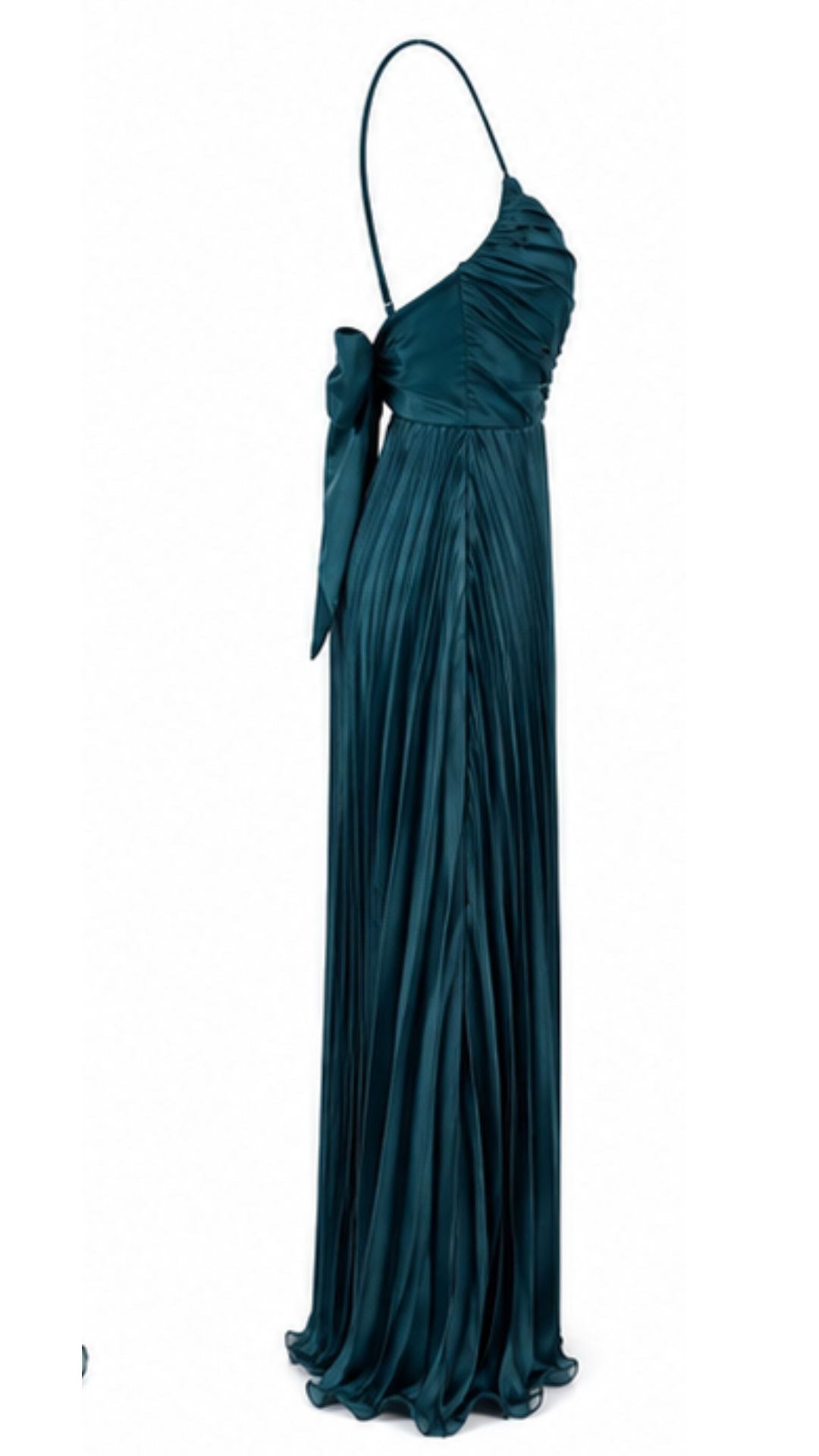 Petrol Blue Pleated Maxi Dress with Ruched Bust