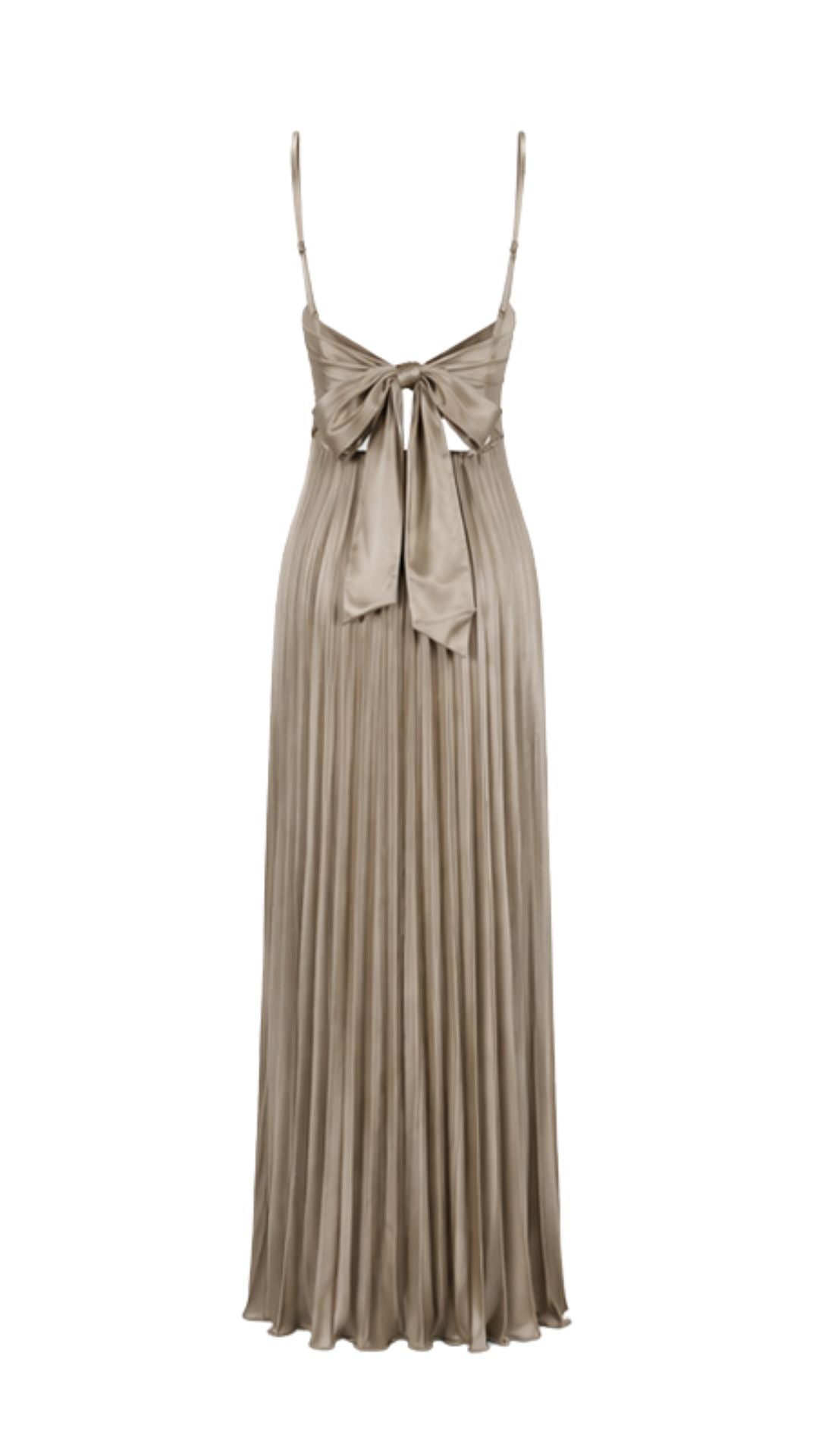 Champagne Pleated Maxi Dress with Ruched Bust