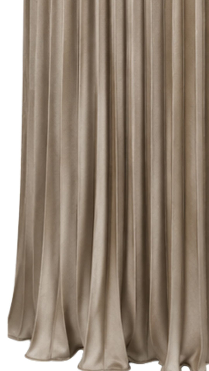 Champagne Pleated Maxi Dress with Ruched Bust