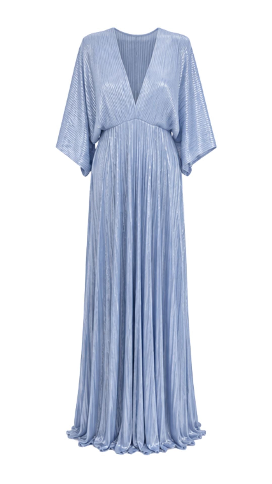 Celeste Powder Blue Metallic Pleated Maxi Dress