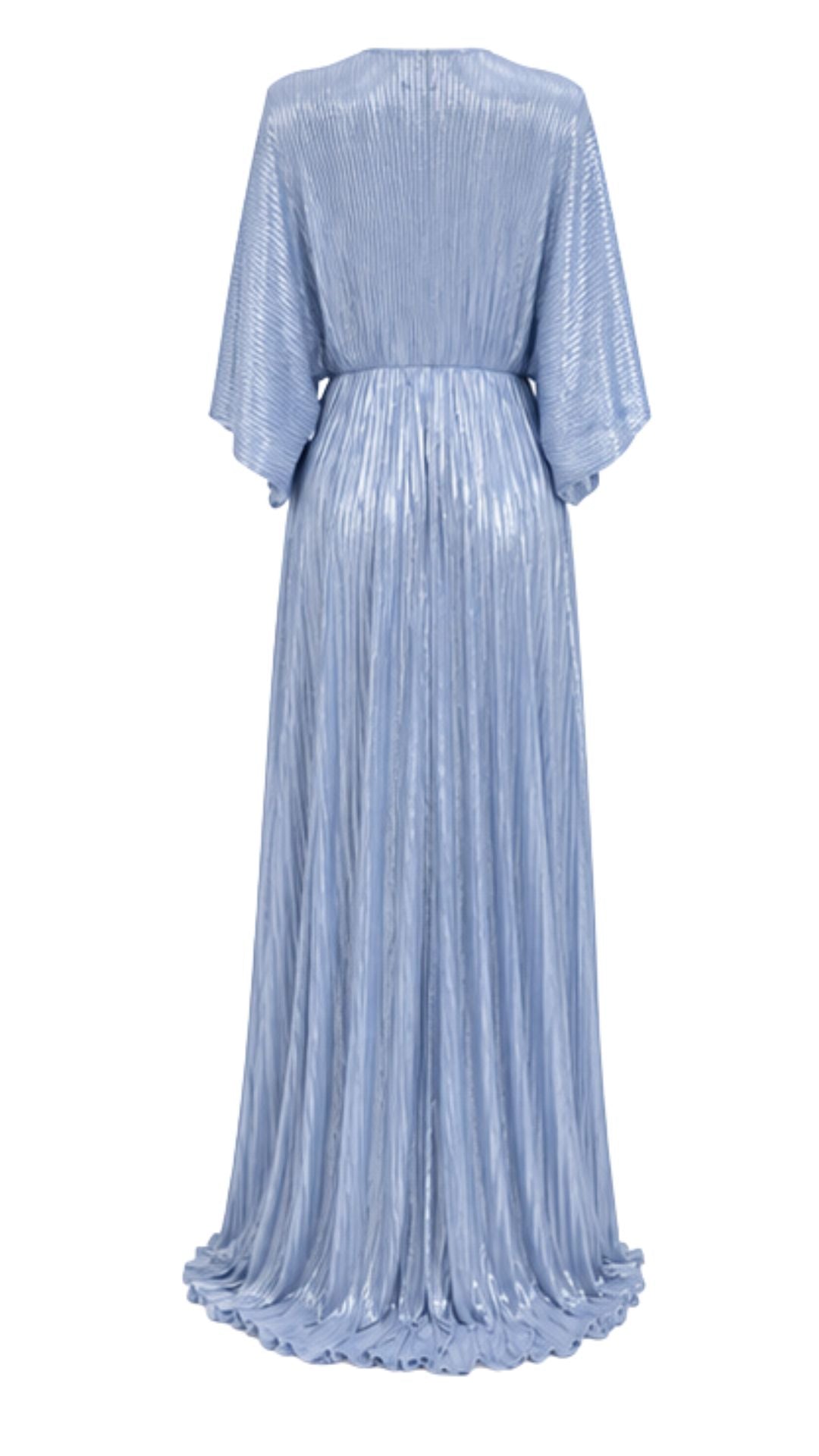 Celeste Powder Blue Metallic Pleated Maxi Dress