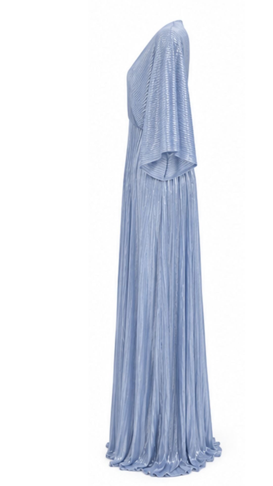 Celeste Powder Blue Metallic Pleated Maxi Dress