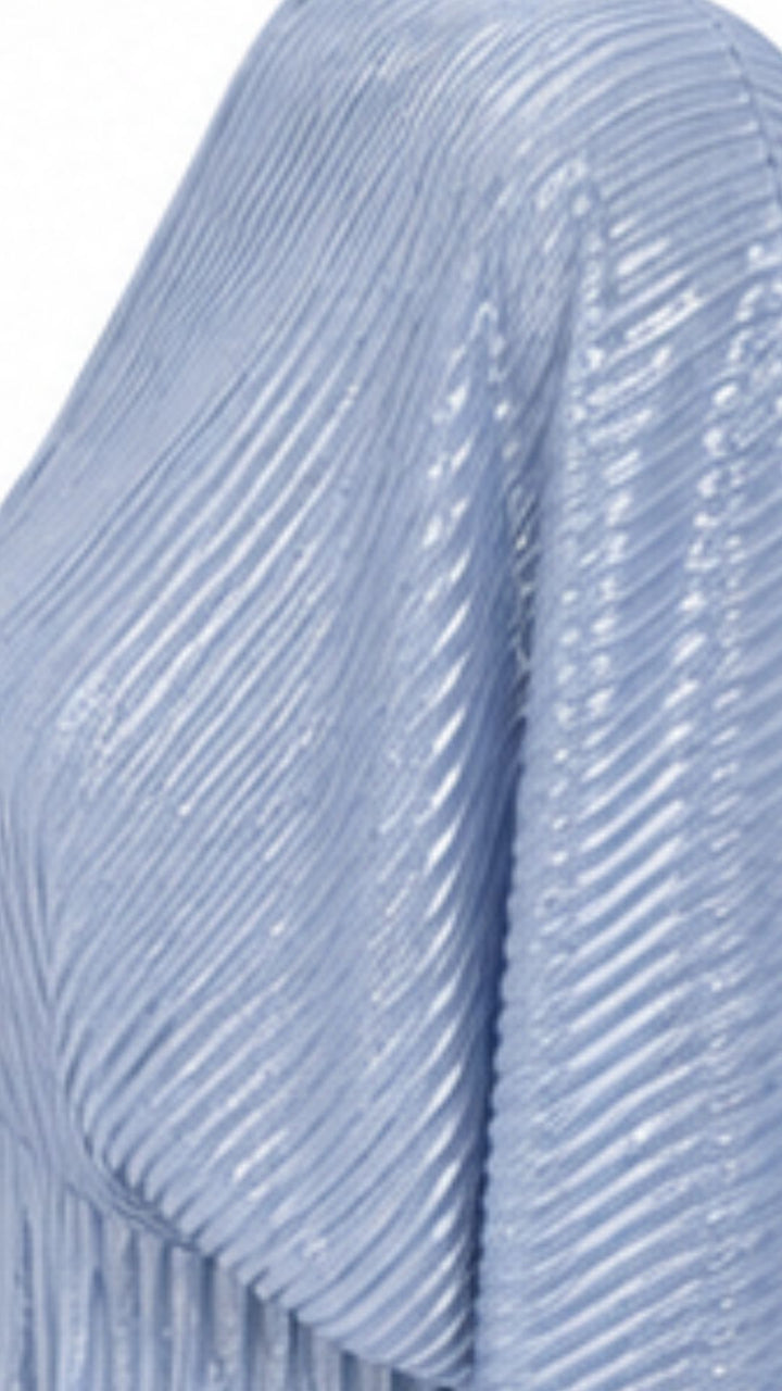 Celeste Powder Blue Metallic Pleated Maxi Dress