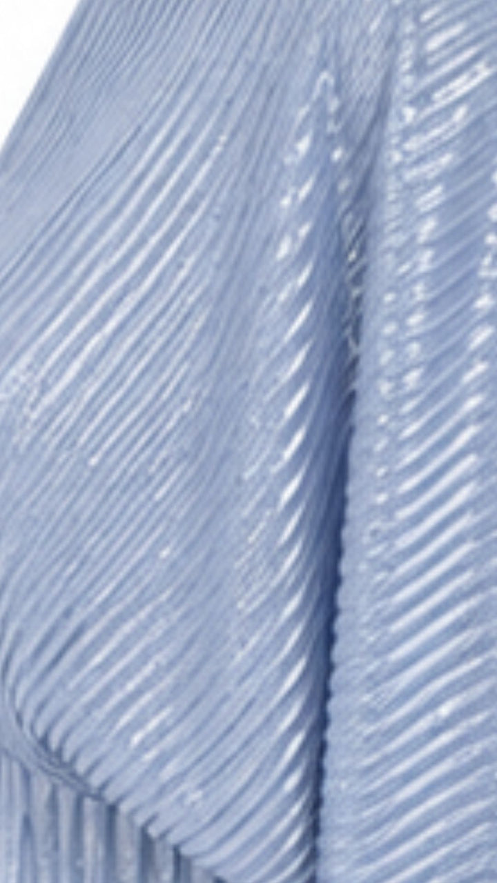 Celeste Powder Blue Metallic Pleated Maxi Dress