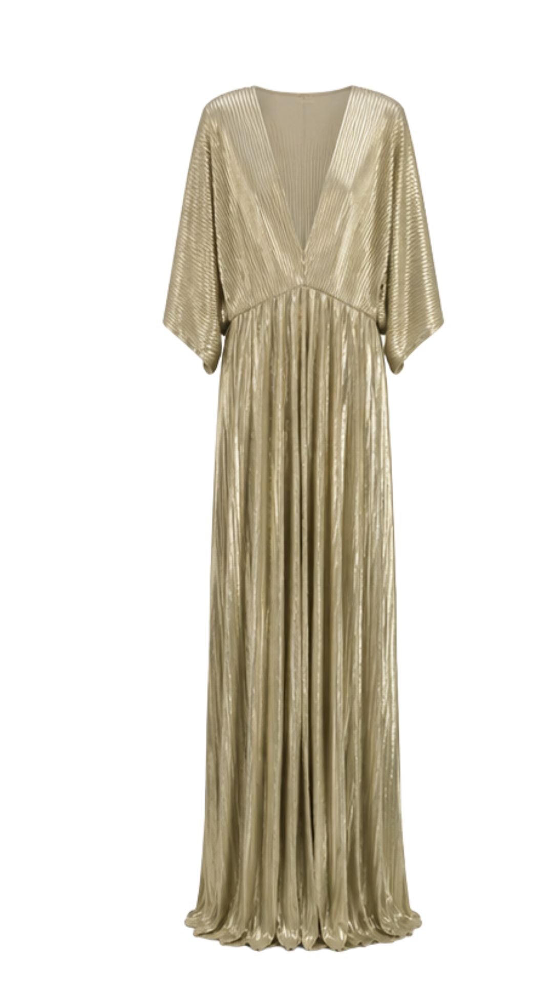 Gold Metallic Pleated Maxi Dress