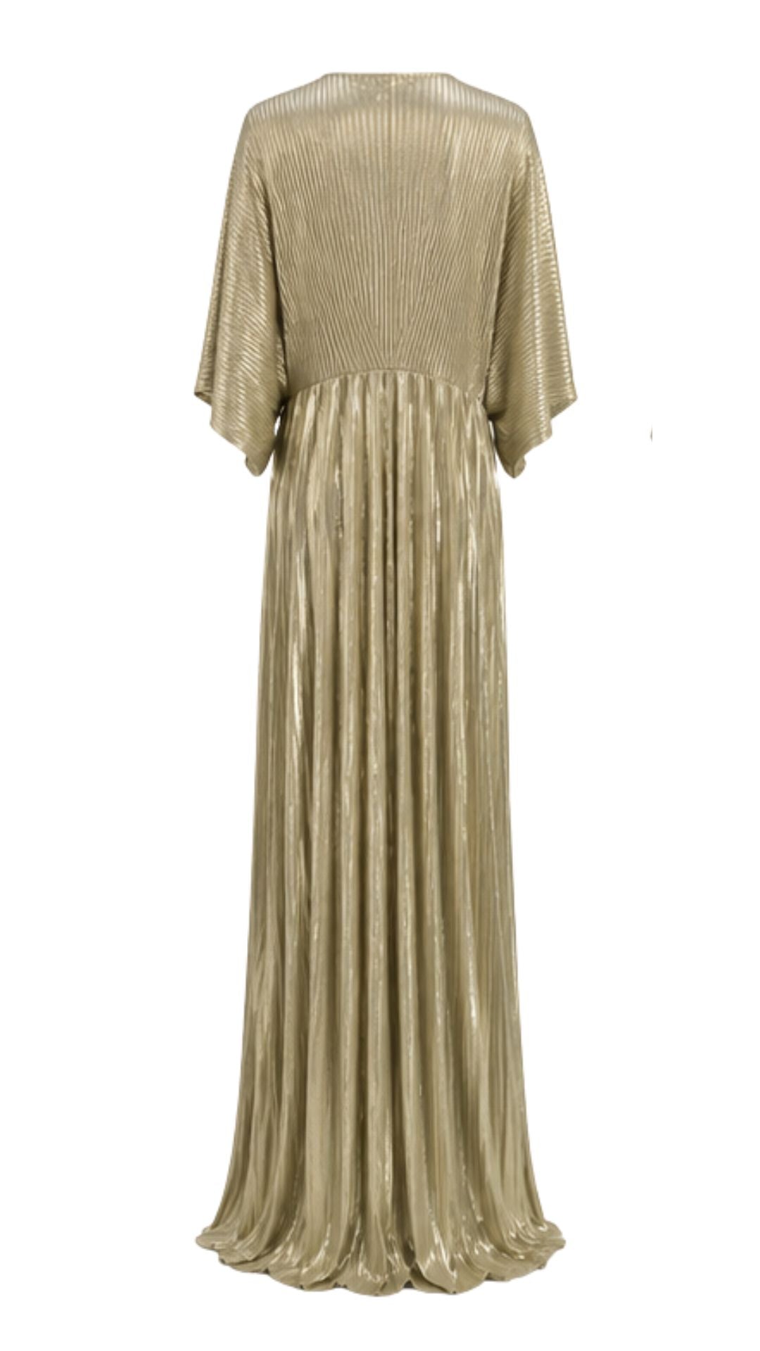 Gold Metallic Pleated Maxi Dress