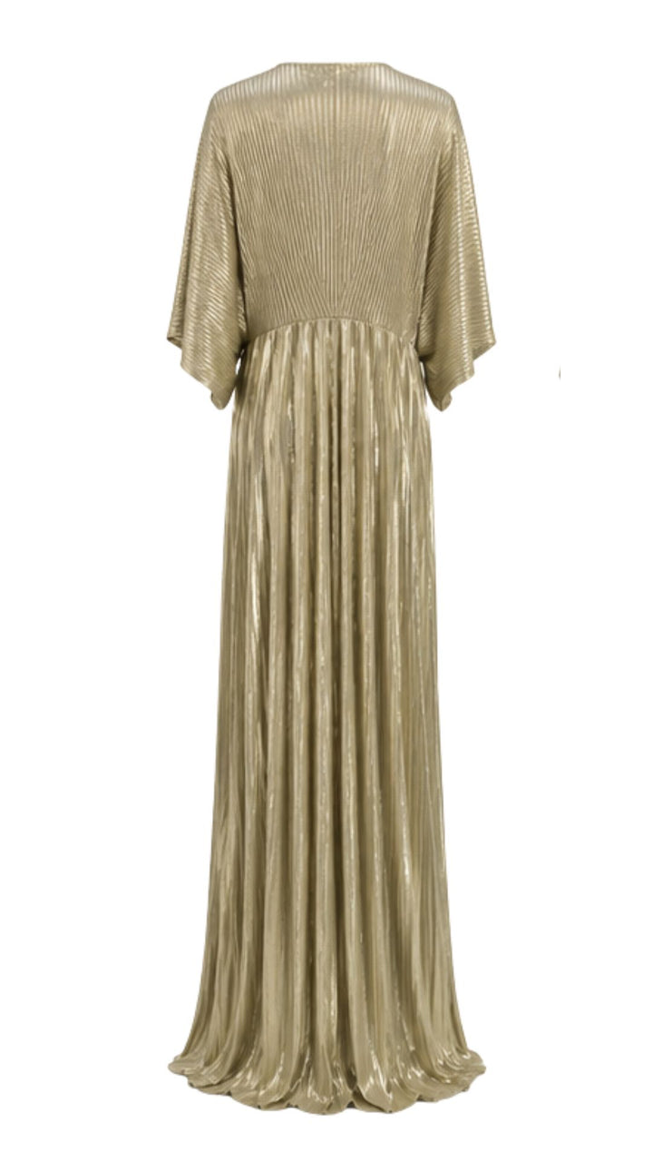 Gold Metallic Pleated Maxi Dress