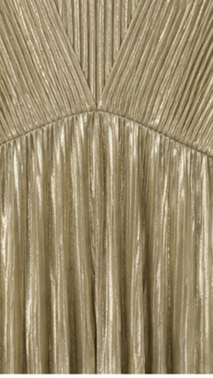 Gold Metallic Pleated Maxi Dress