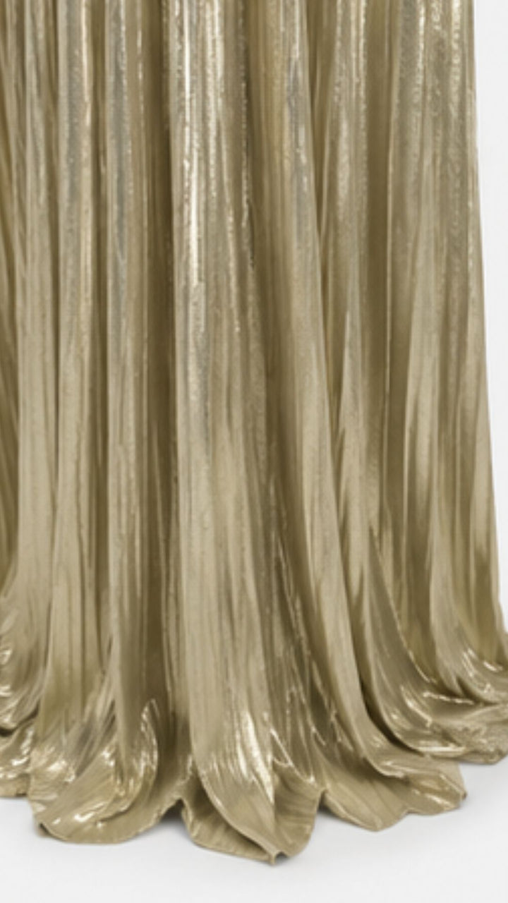 Gold Metallic Pleated Maxi Dress