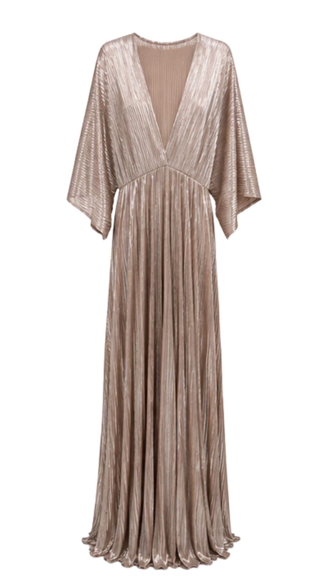 Champagne Metallic Pleated Maxi Dress