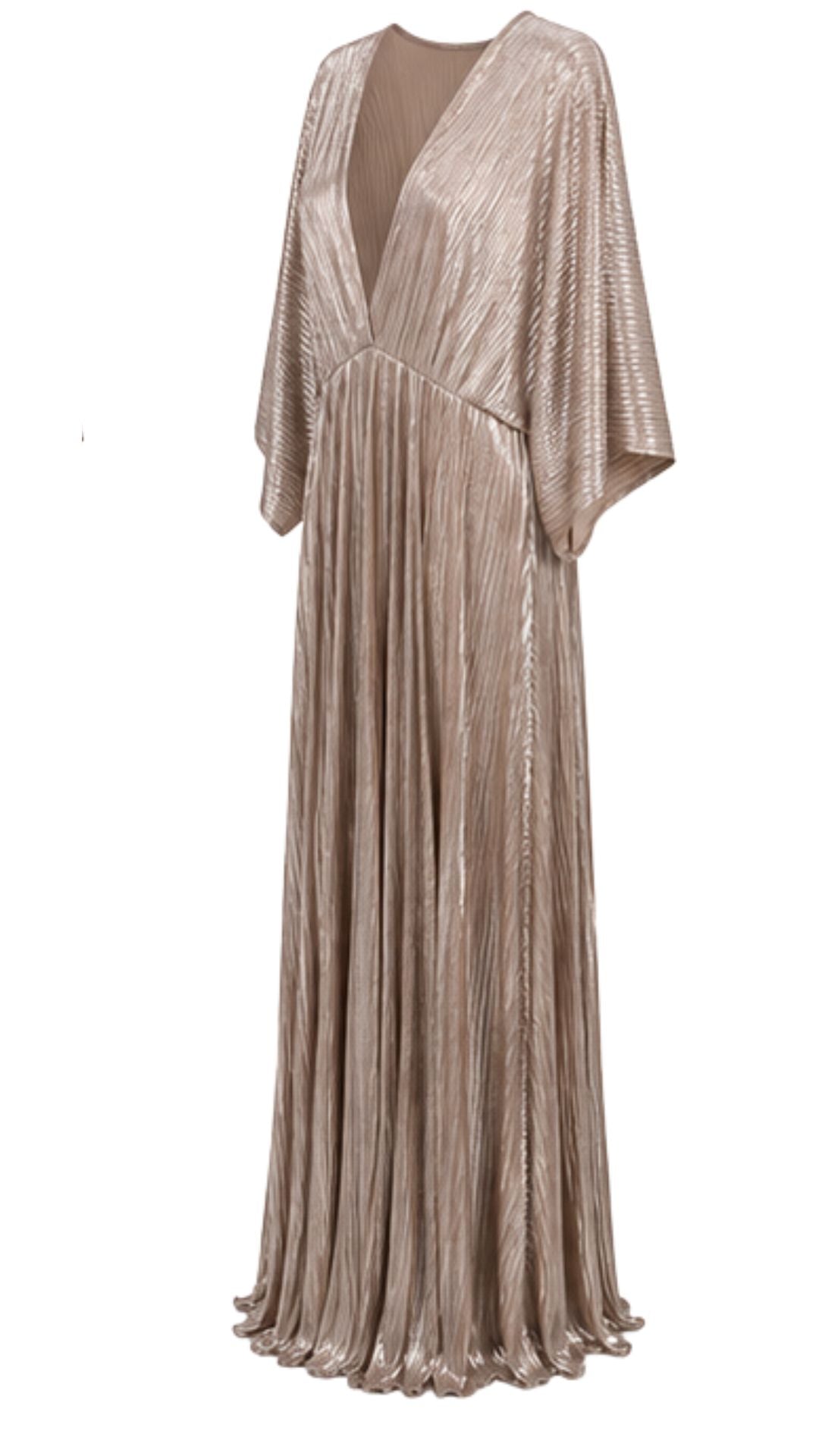 Champagne Metallic Pleated Maxi Dress