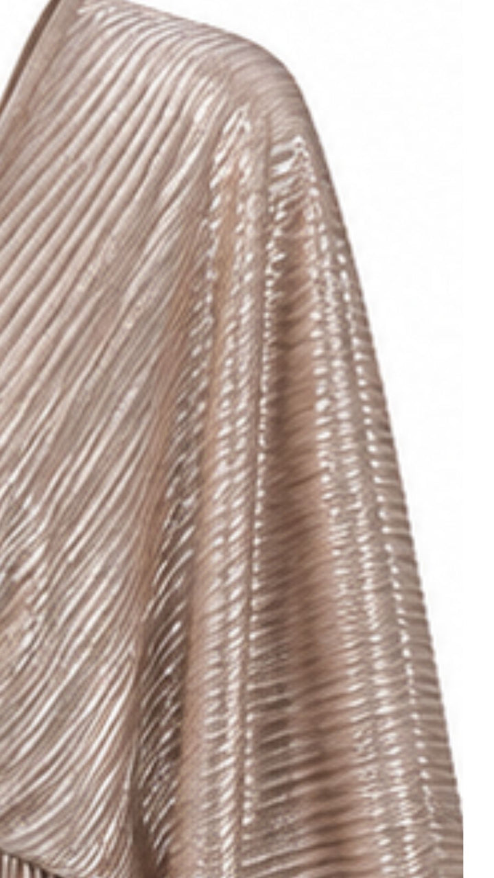 Champagne Metallic Pleated Maxi Dress