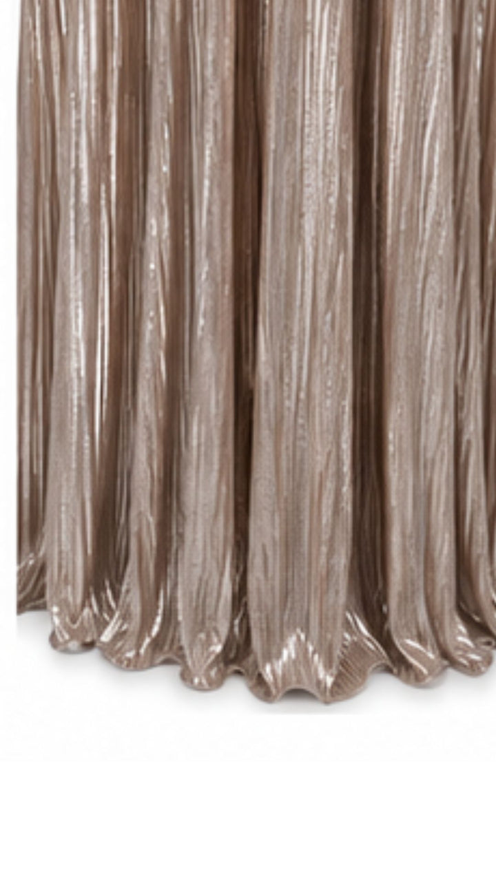 Champagne Metallic Pleated Maxi Dress