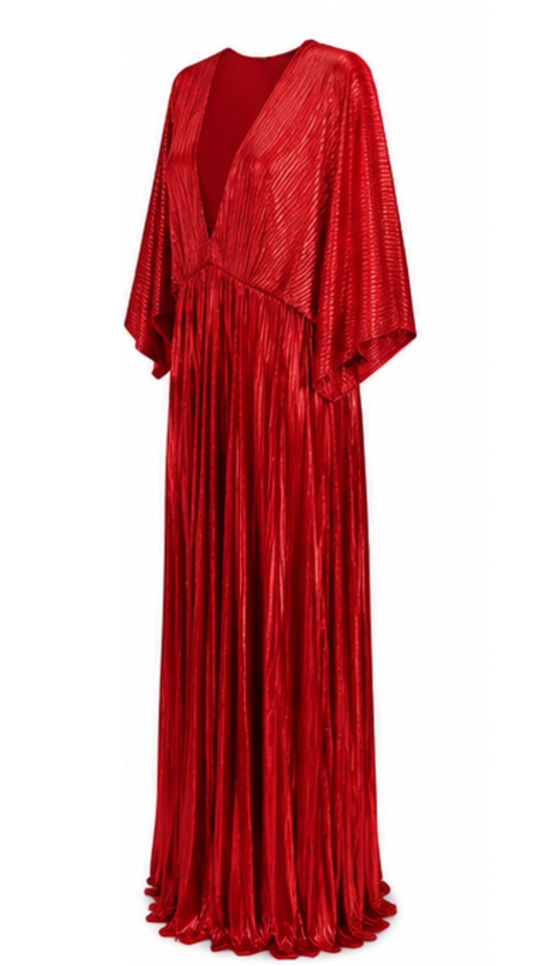 Red Metallic Pleated Maxi Dress