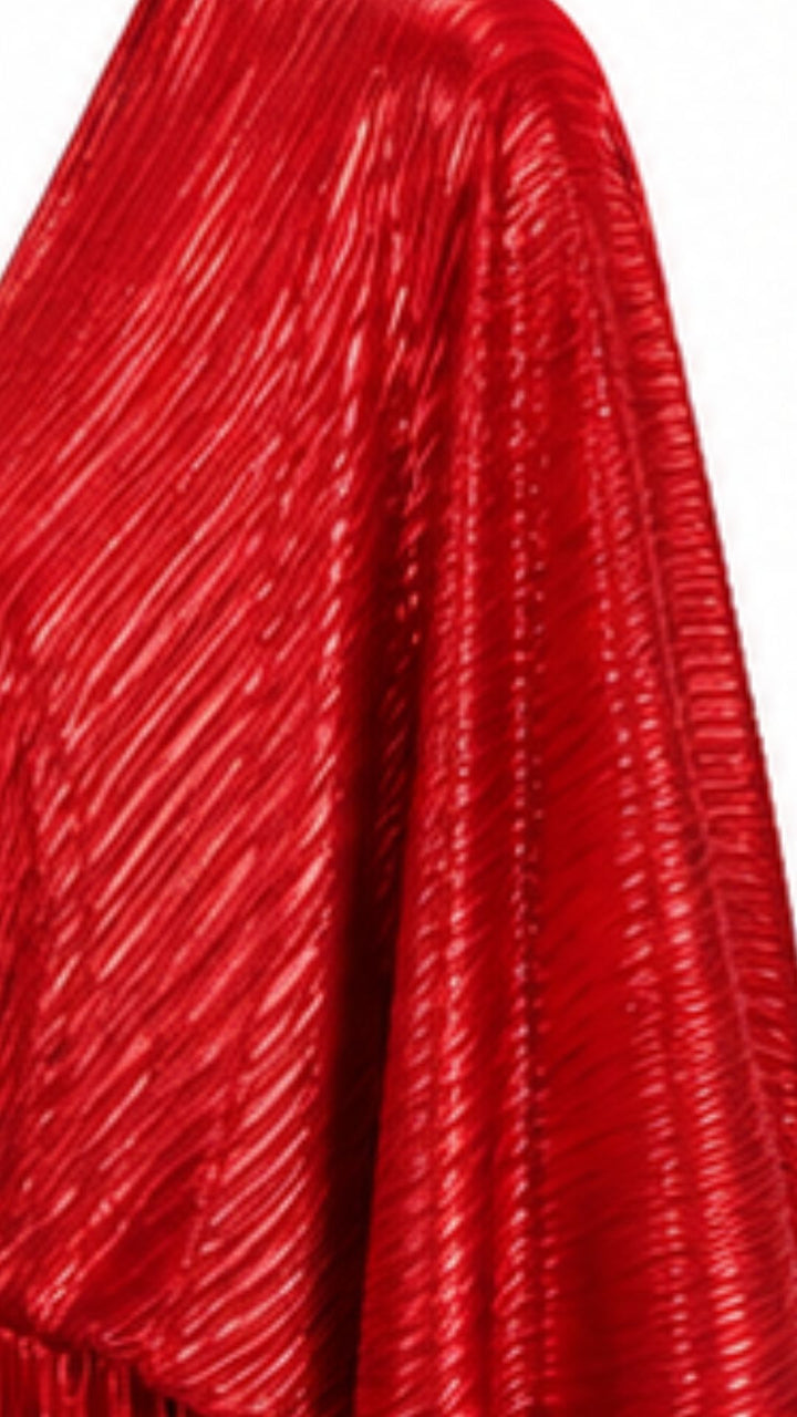 Red Metallic Pleated Maxi Dress