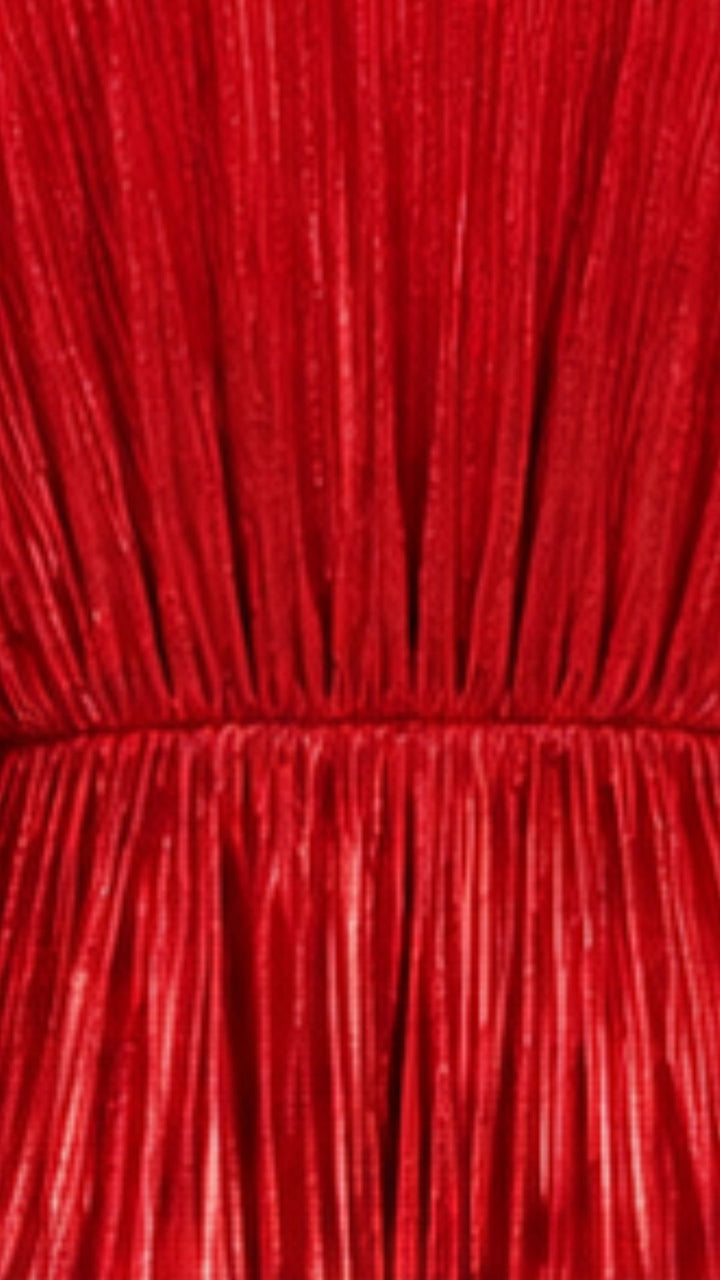 Red Metallic Pleated Maxi Dress