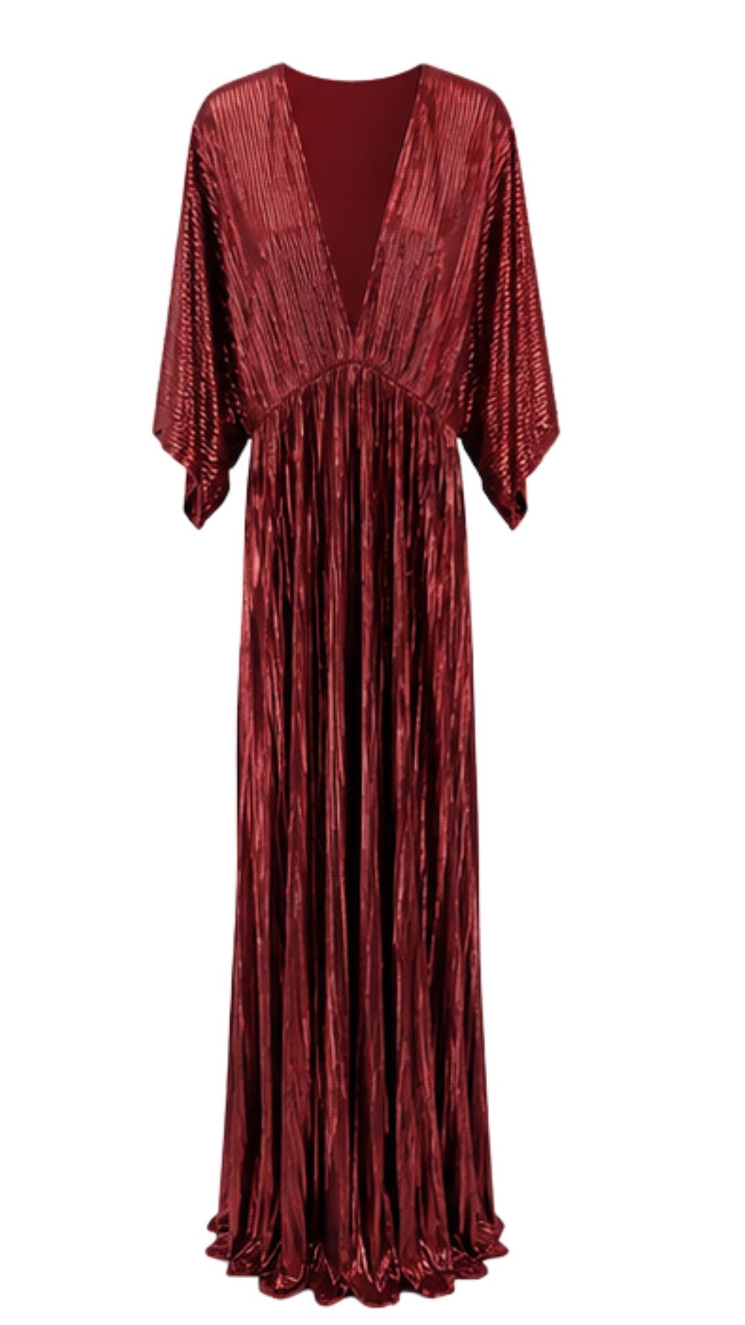 Celeste Burgundy Metallic Pleated Maxi Dress