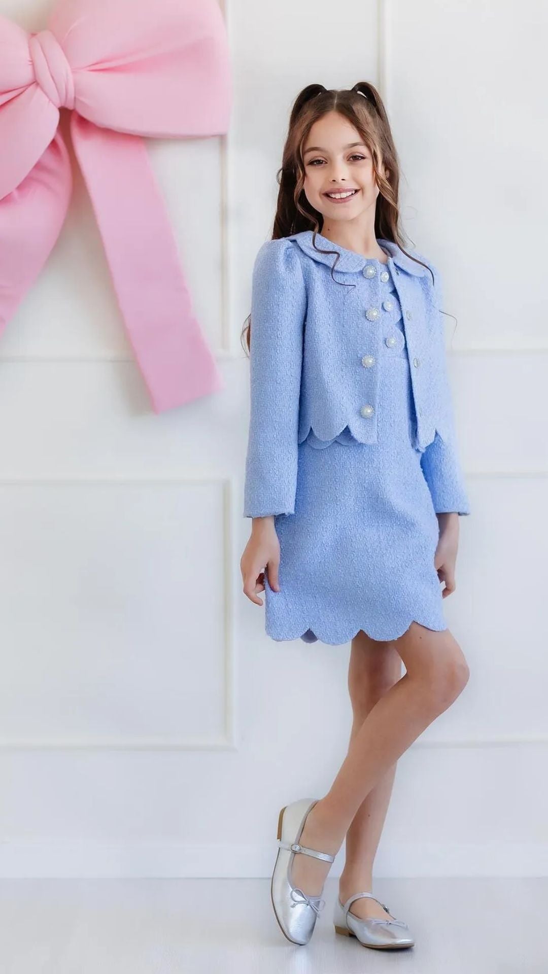 Girls’ Elegant Blue Bouclé Blazer