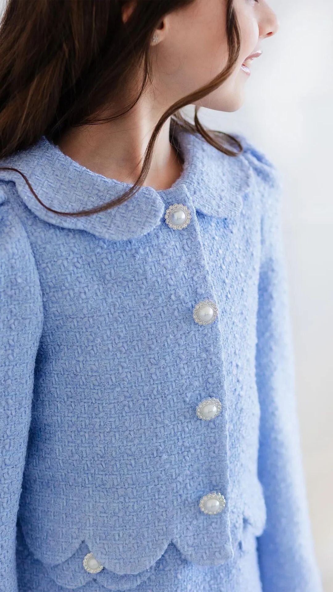 Girls’ Elegant Blue Bouclé Blazer