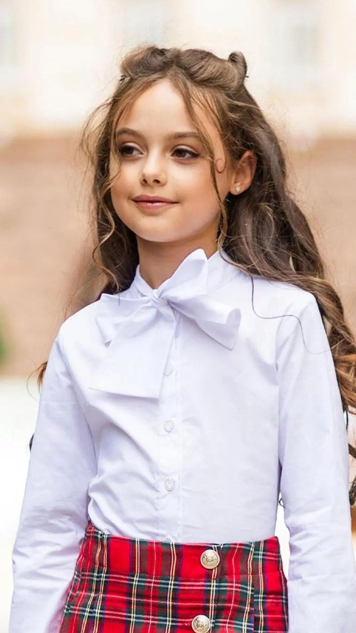 Girls’ Fitted Shirt with Bow & Crystal Heart Buttons