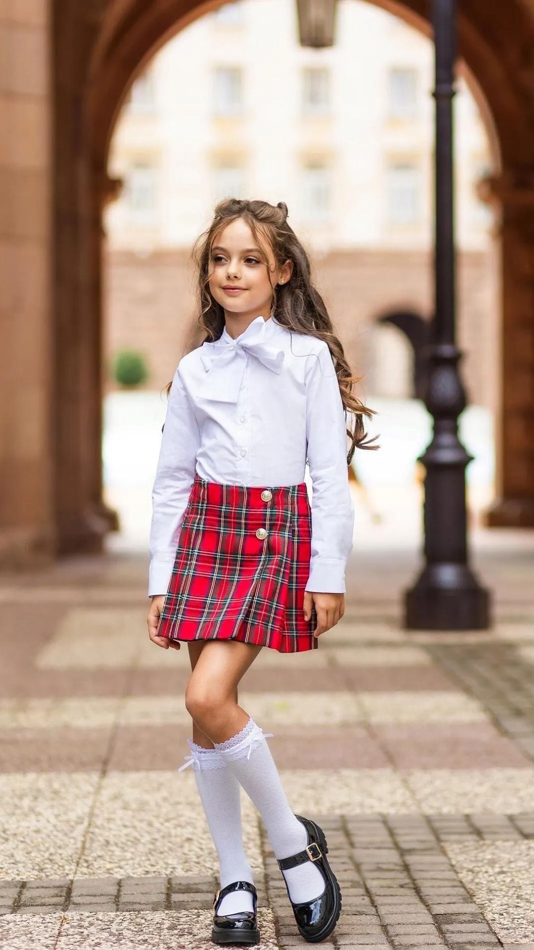 Girls’ Fitted Shirt with Bow & Crystal Heart Buttons