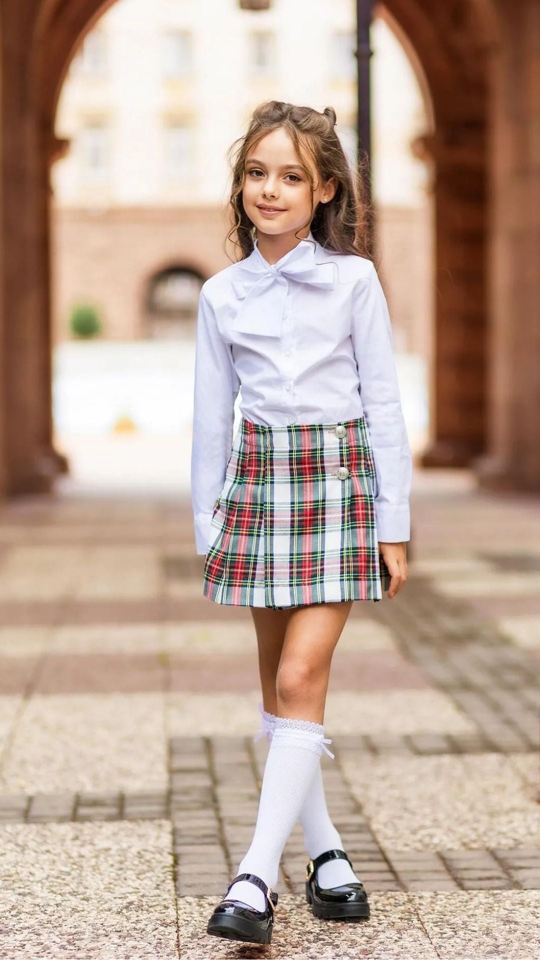 Girls’ Fitted Shirt with Bow & Crystal Heart Buttons