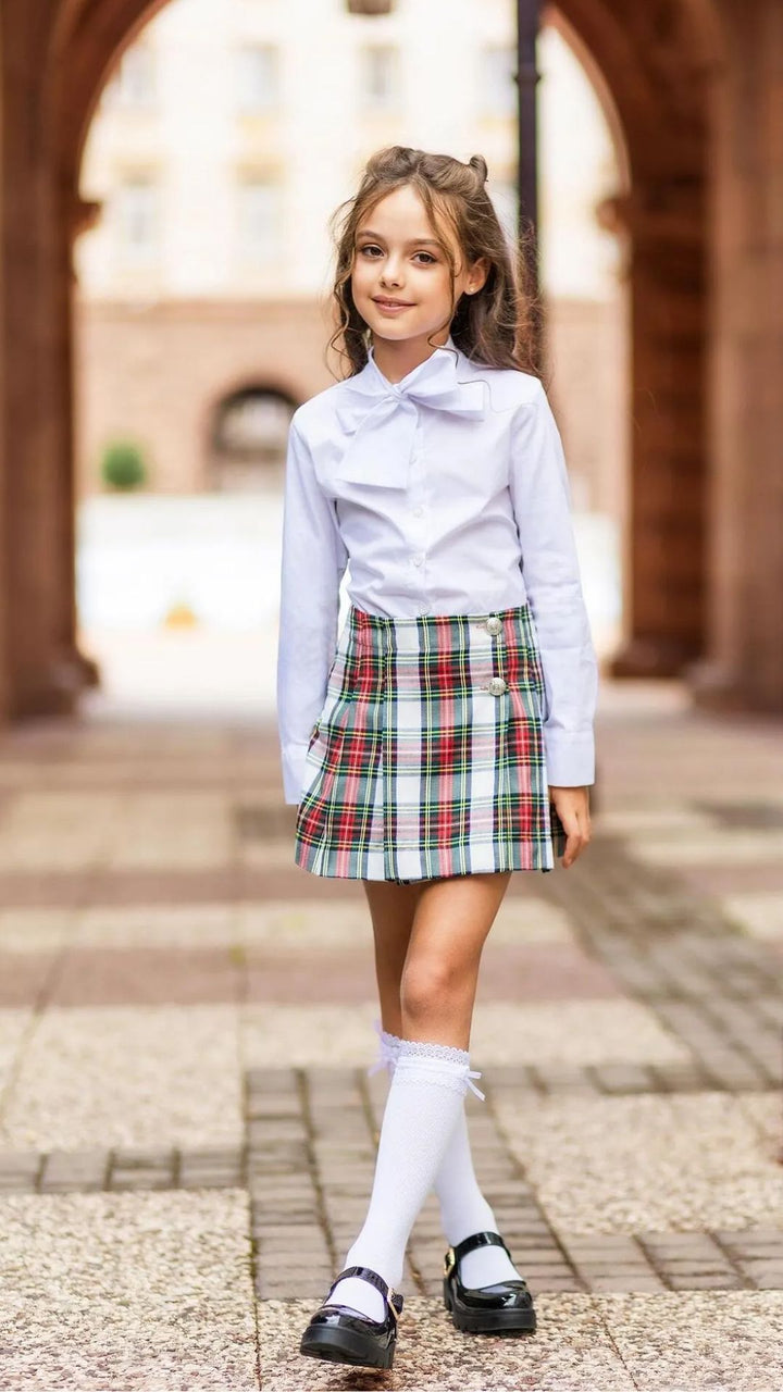 Girls’ Fitted Shirt with Bow & Crystal Heart Buttons