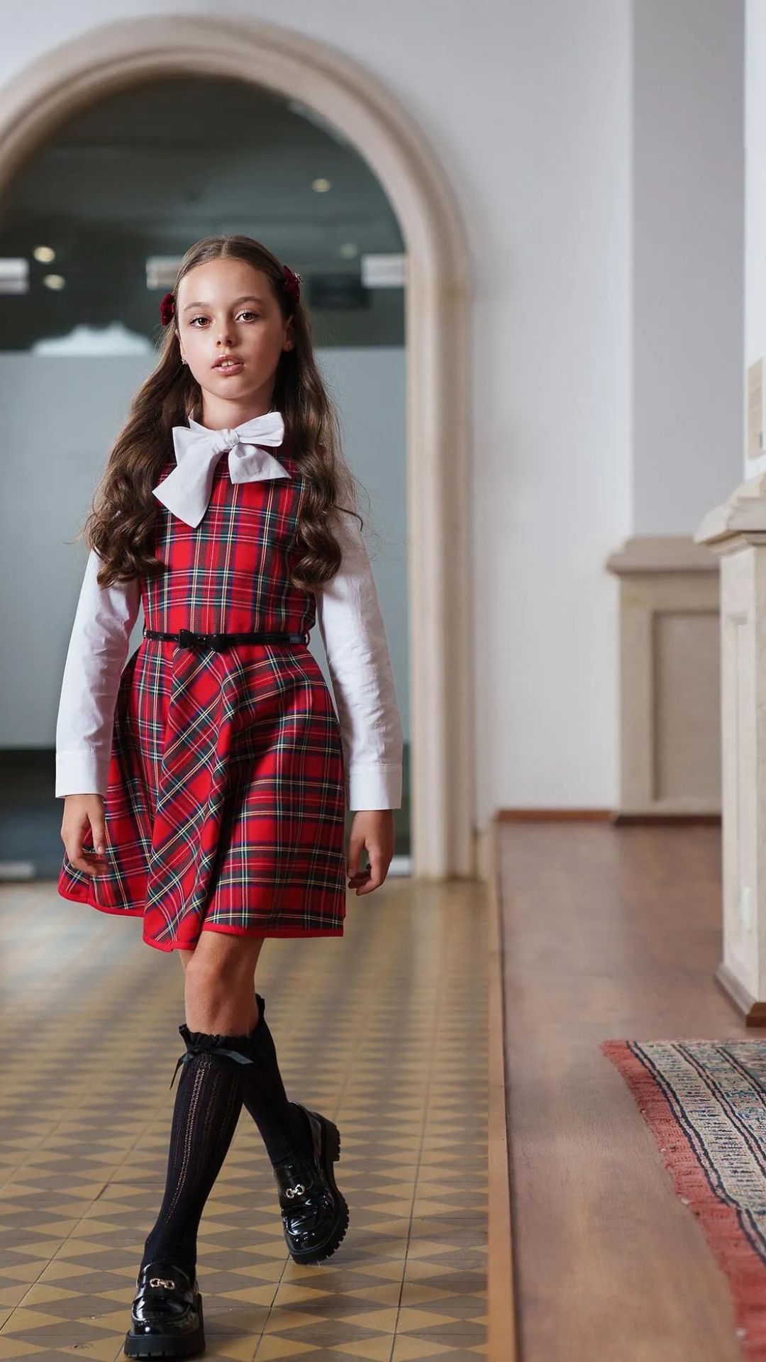 Girls’ Red Checked Dress with Belt