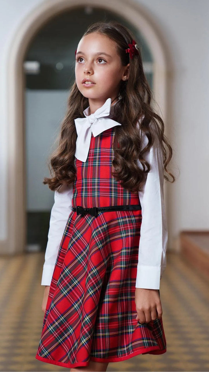 Girls’ Red Checked Dress with Belt