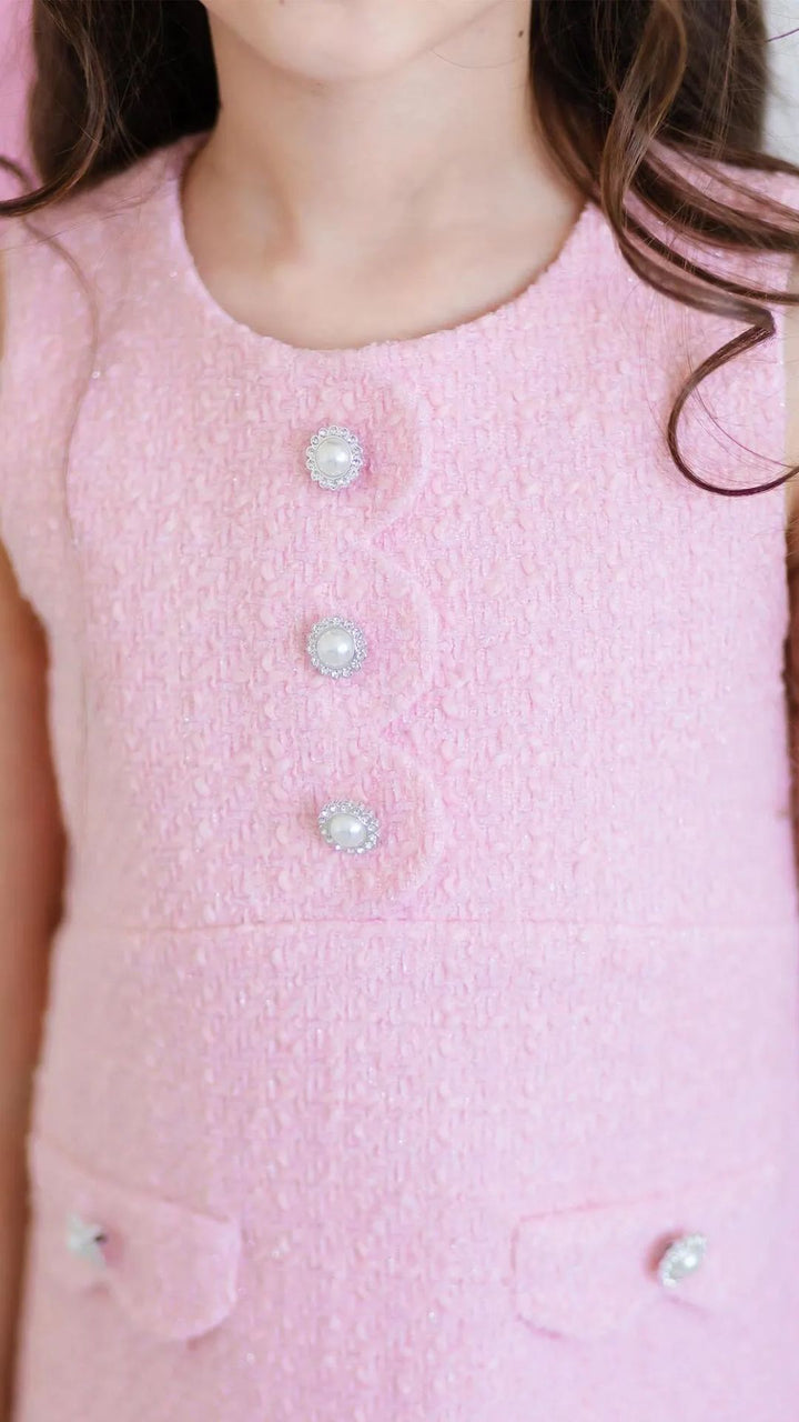 Girls’ Elegant Pink Bouclé Dress