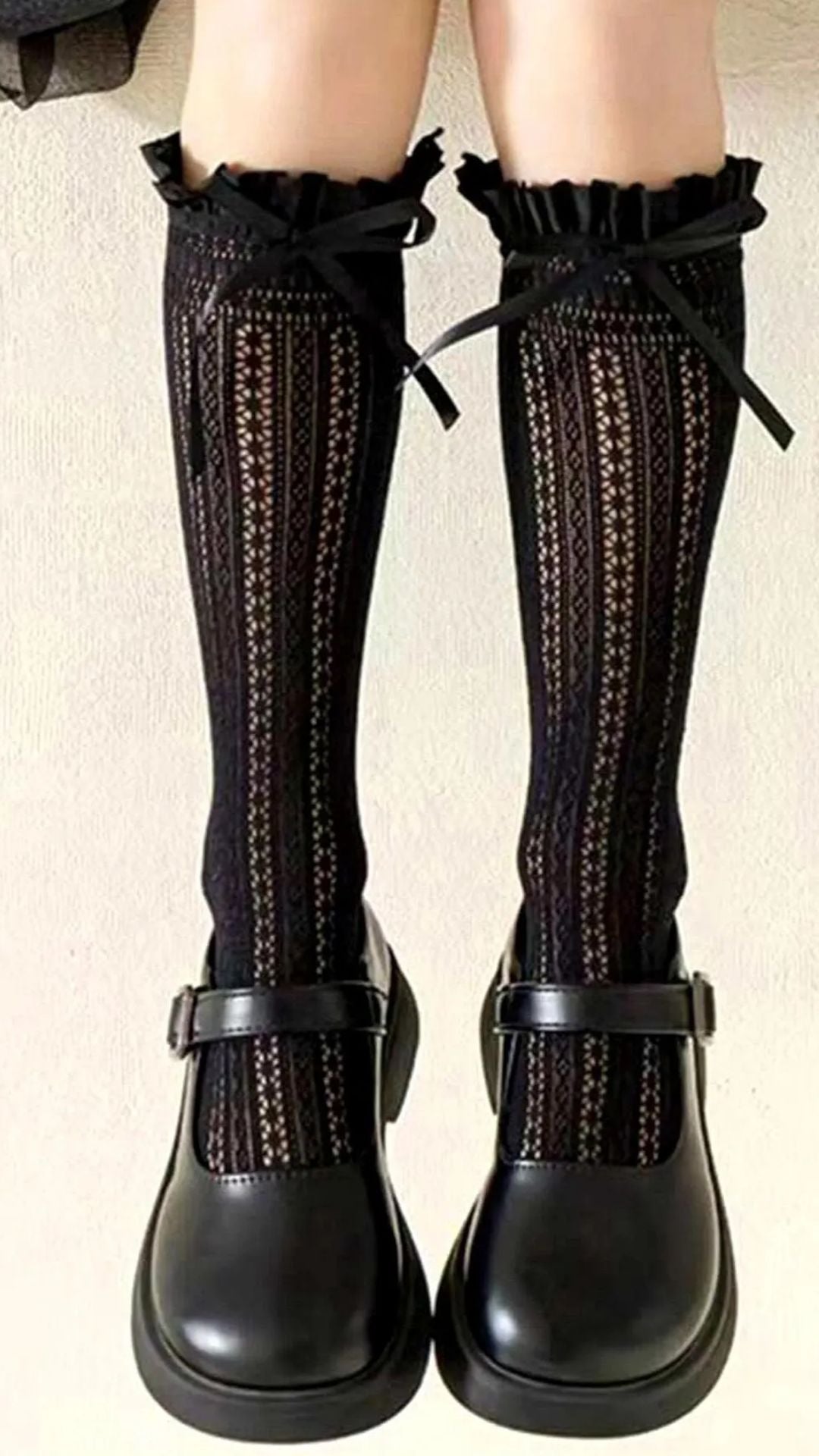 Girls’ Knee-High Socks with Satin Bow & Ruffle Detail