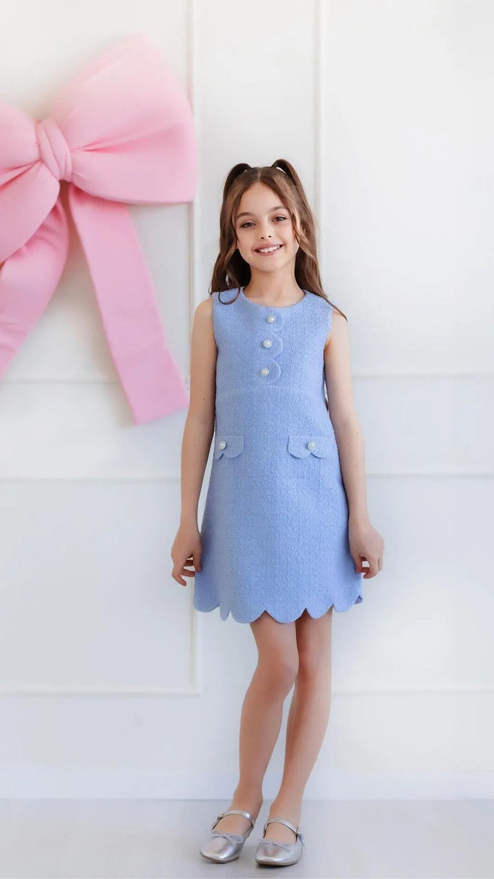 Girls’ Classic Blue Bouclé Dress
