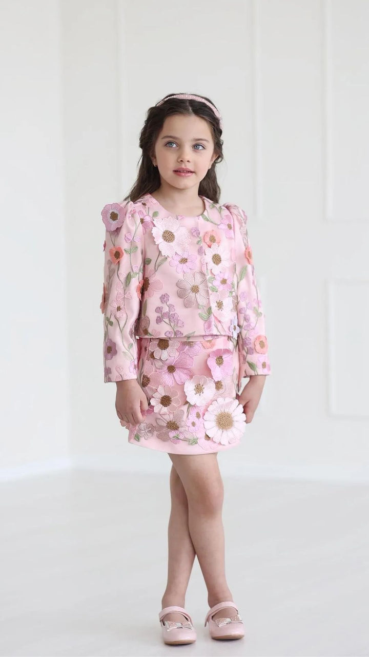 Girls’ Pink Skirt with 3D Floral Appliqués