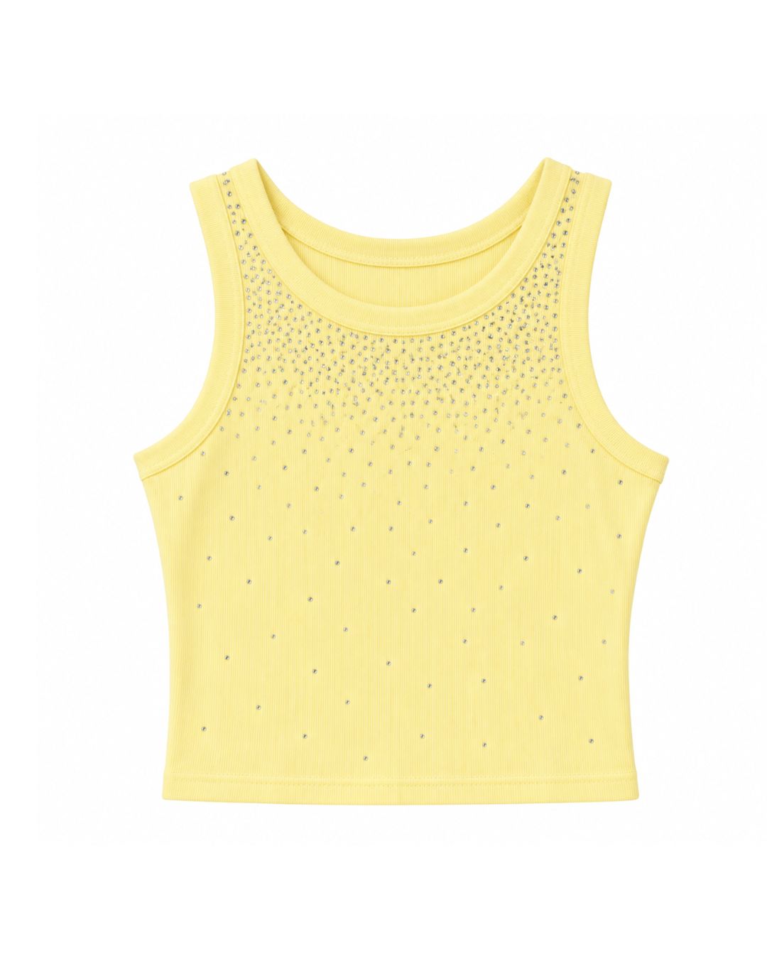 Yellow Rhinestone Embellished Ribbed Tank Top