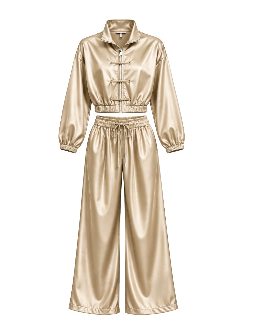 Women’s Two-Piece Set – Cropped Jacket & Wide-Leg Trousers