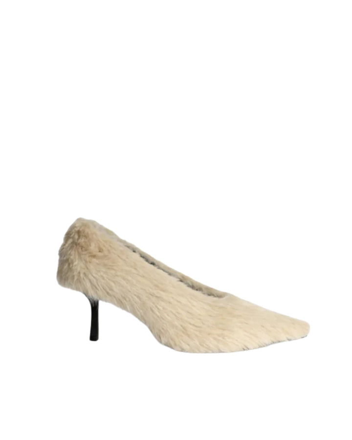 Women’s Beige Faux Fur Pointed-Toe Pumps