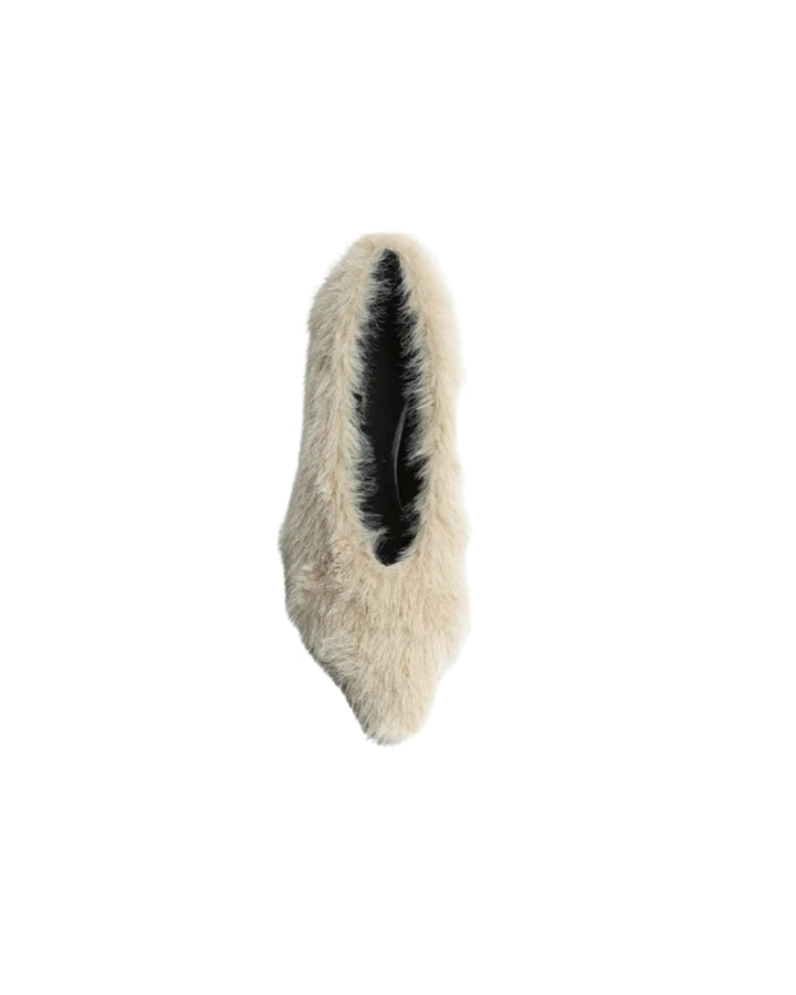 Women’s Beige Faux Fur Pointed-Toe Pumps