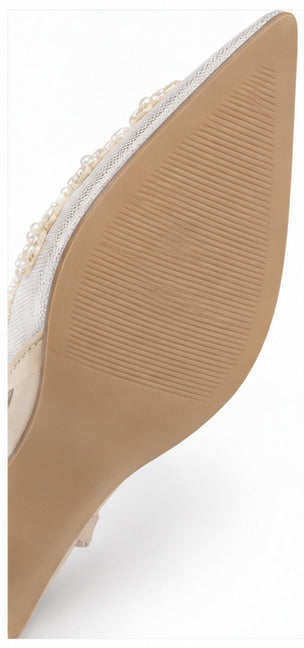 Ivory Pearl Embellished Pointed-Toe Slingback Heels