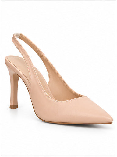 Nude Pointed-Toe Slingback Stiletto Heels