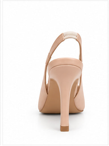 Nude Pointed-Toe Slingback Stiletto Heels