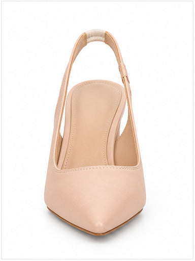 Nude Pointed-Toe Slingback Stiletto Heels