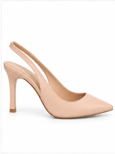 Nude Pointed-Toe Slingback Stiletto Heels