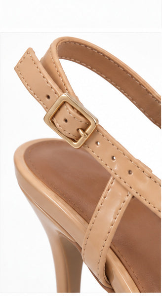 Nude Patent Slingback Stiletto Heels