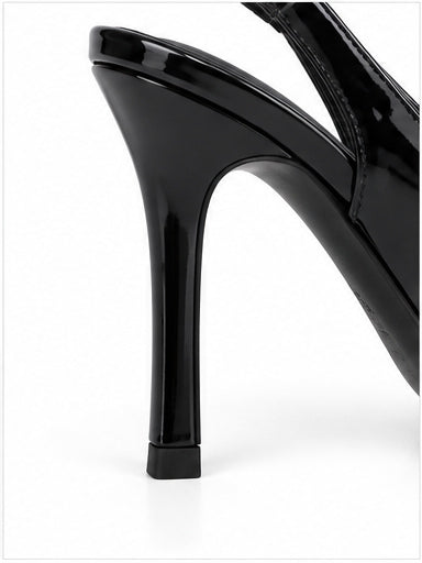 Black Patent Pointed-Toe Slingback Stiletto Heels