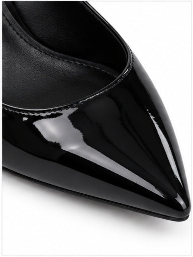 Black Patent Pointed-Toe Slingback Stiletto Heels