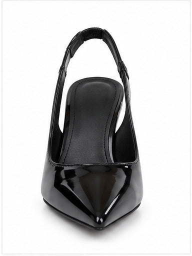Black Patent Pointed-Toe Slingback Stiletto Heels