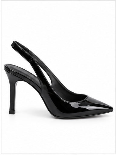Black Patent Pointed-Toe Slingback Stiletto Heels