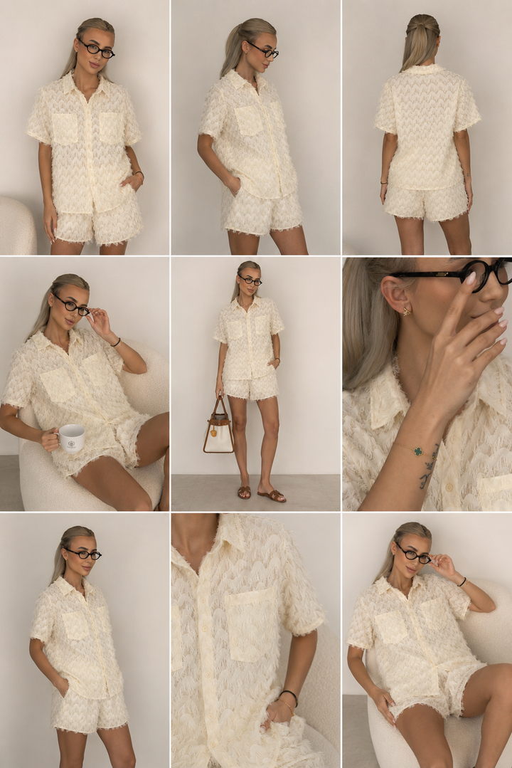 Ibiza Textured Co-Ord Set – Cream