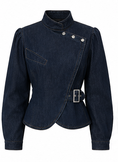 Women’s Dark Denim Asymmetric Jacket with Belt